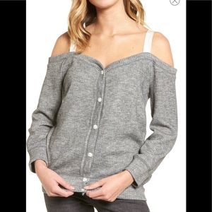 LEITH Grosgrain Cold Shoulder Top